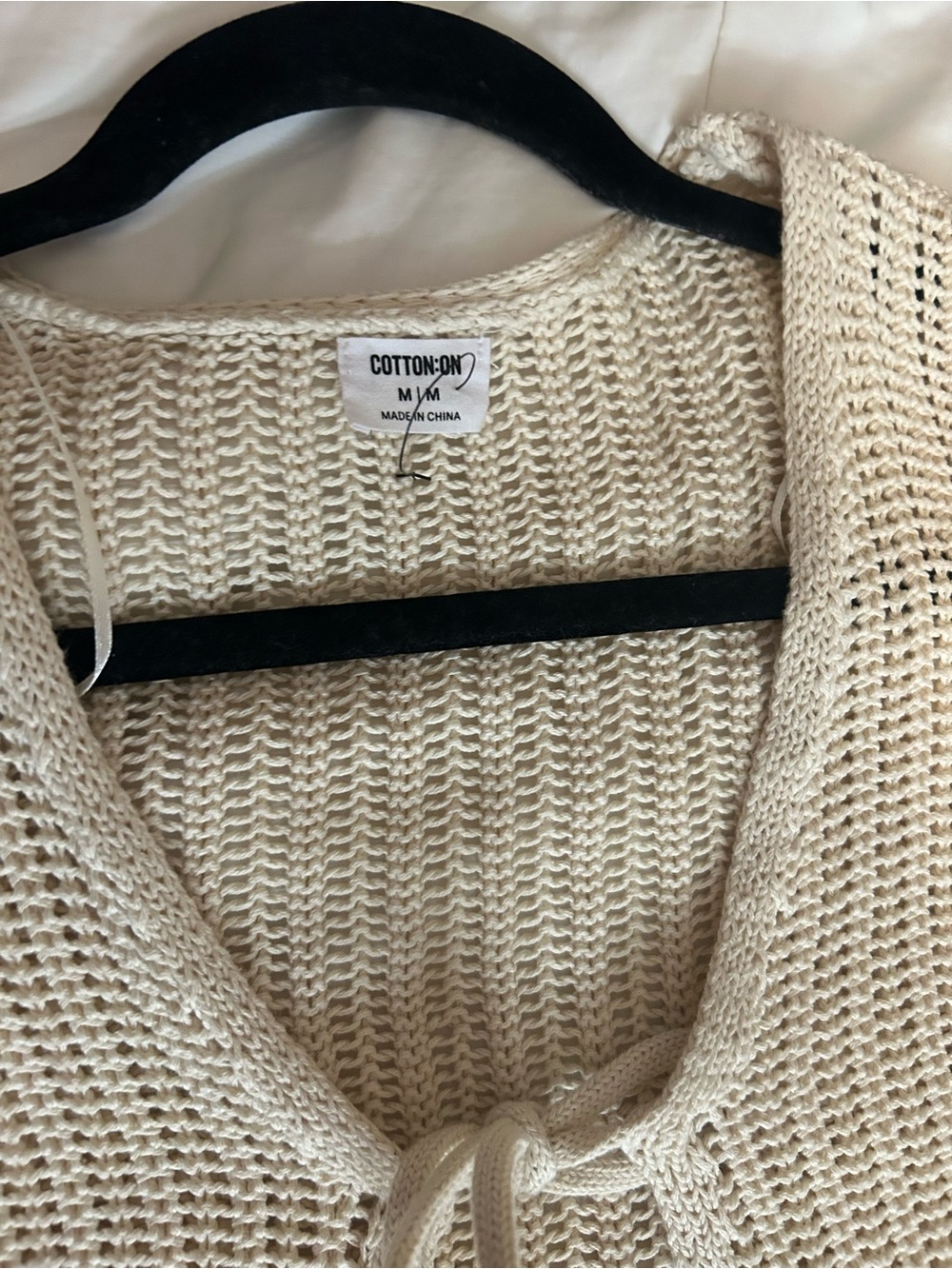 Cotton On Cream and brown Open-Knit Tie-Front Sweater